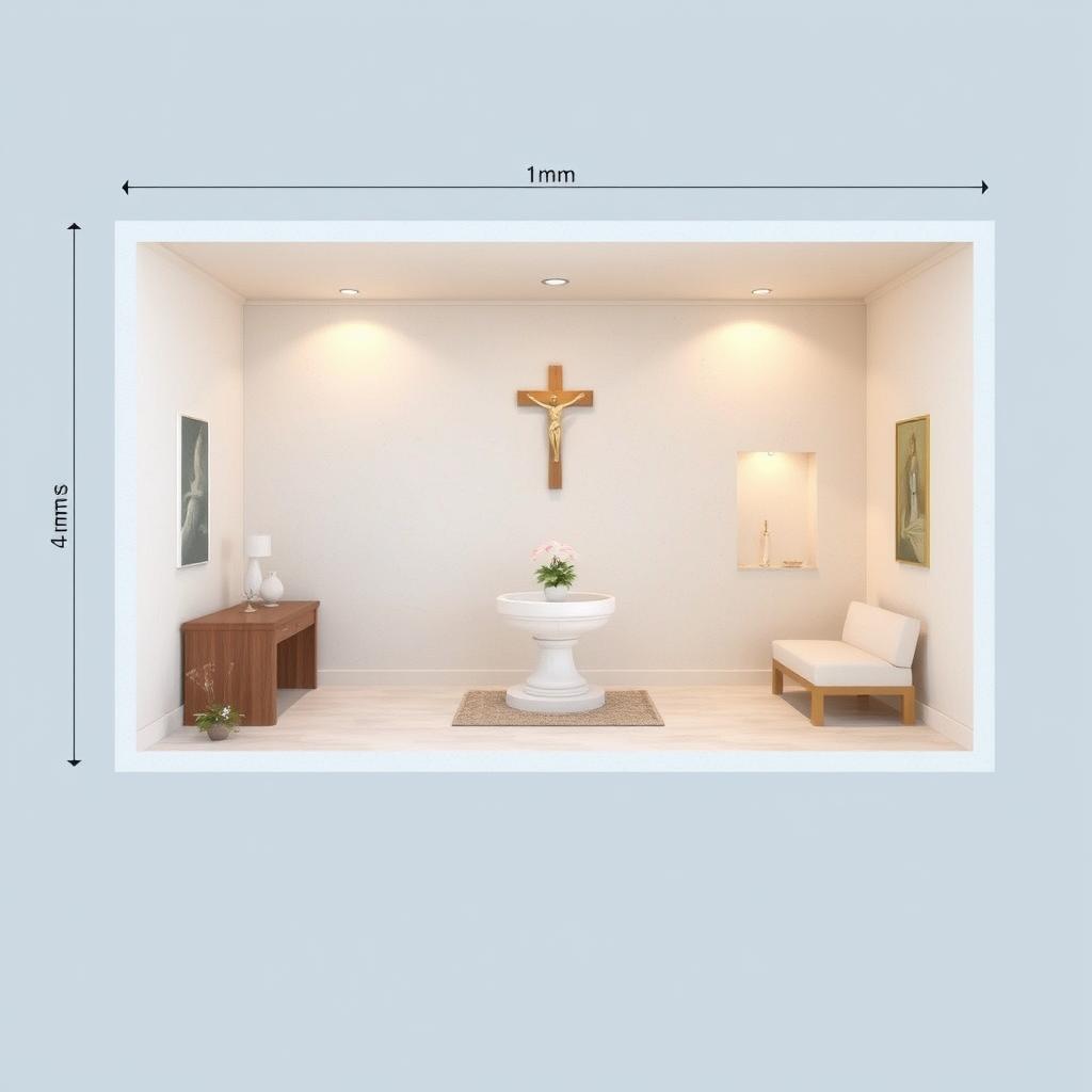 A thoughtfully designed penitential space measuring 4 meters by 2 meters, featuring a peaceful and contemplative atmosphere