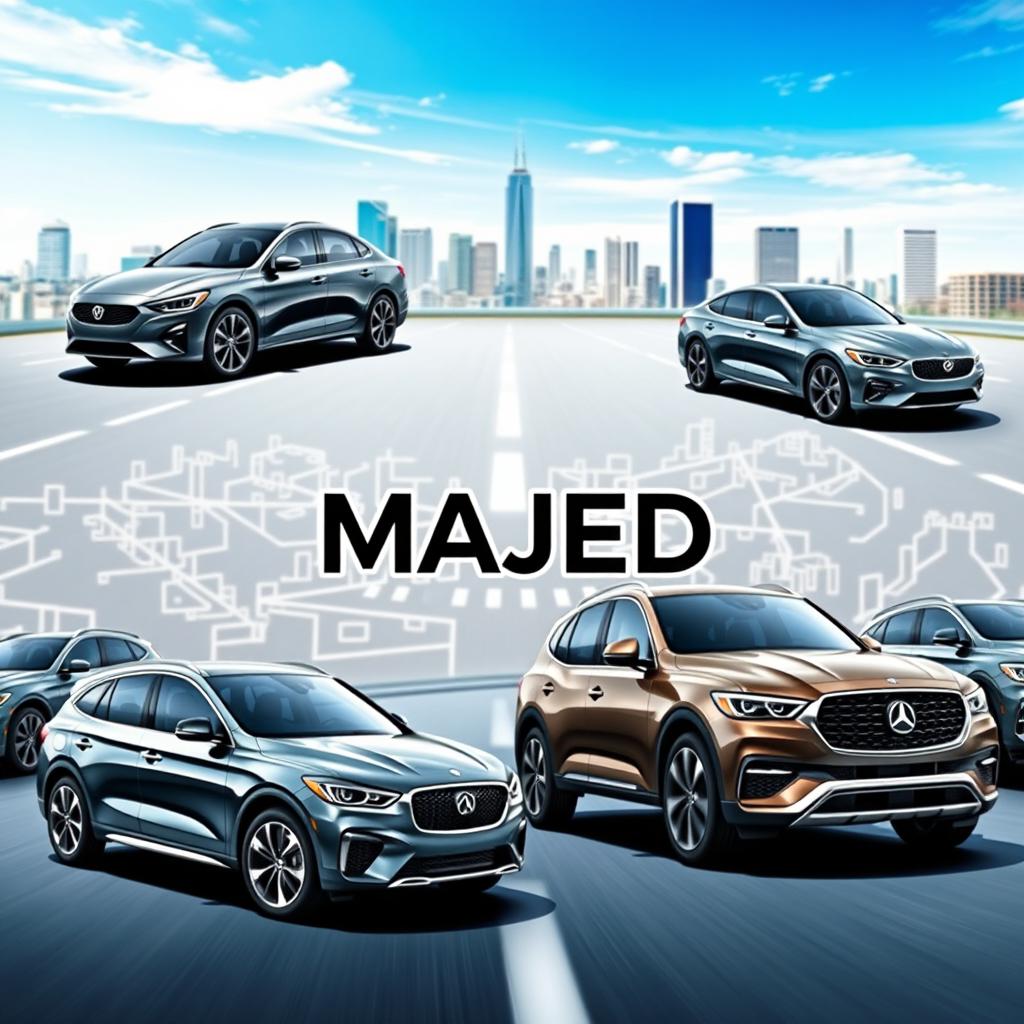 A clean and modern website banner for a car sales website featuring the word 'MAJED' prominently displayed