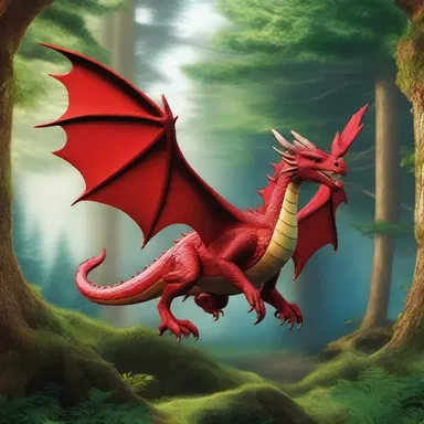 The dragon flew anteriorly through the enchanted forest.