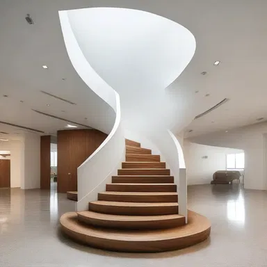 The stairs curved anteriorly, giving the building a unique aesthetic.