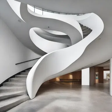 The stairs curved anteriorly, giving the building a unique aesthetic.