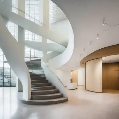 The stairs curved anteriorly, giving the building a unique aesthetic.