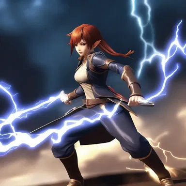 The protagonist moved anteriorly with lightning speed, slicing through enemies.