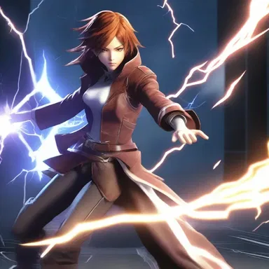 The protagonist moved anteriorly with lightning speed, slicing through enemies.