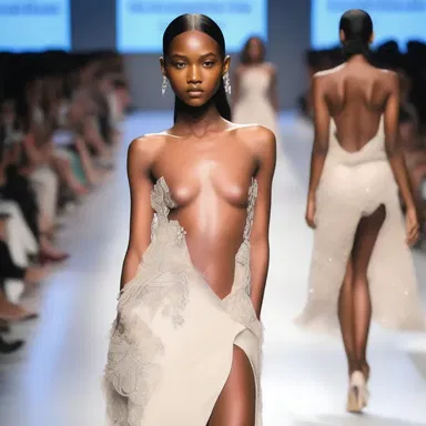 The model sashayed anteriorly down the runway, showcasing the designer's latest creation.
