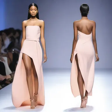 The model sashayed anteriorly down the runway, showcasing the designer's latest creation.