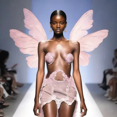 The model sashayed anteriorly down the runway, showcasing the designer's latest creation.