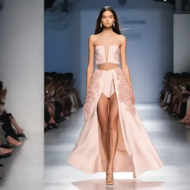 The model sashayed anteriorly down the runway, showcasing the designer's latest creation.
