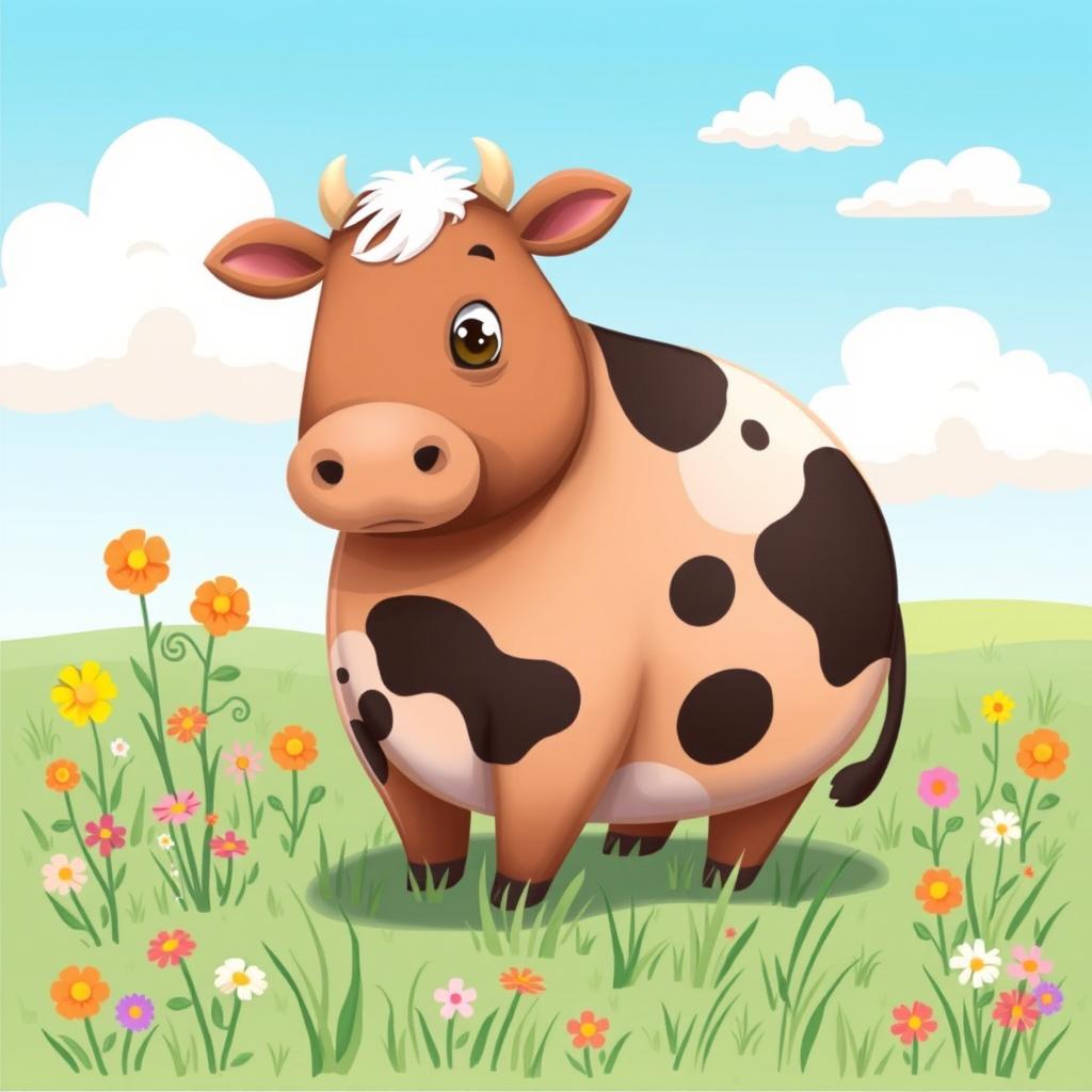 A creative and whimsical illustration of a hybrid animal that is a blend of a capybara and a cow