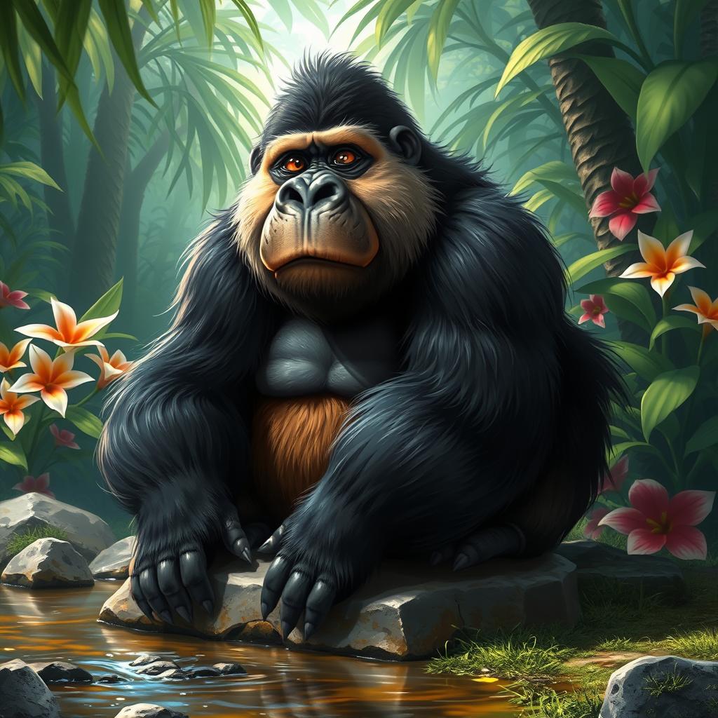 A creative depiction of a fantastical creature that combines features of a gorilla and a capybara