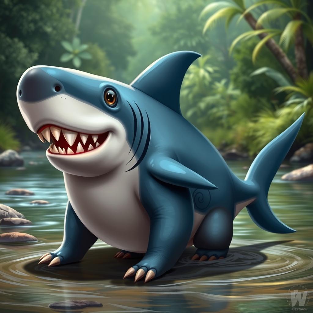 A whimsical and imaginative creature that is a fusion of a shark and a capybara