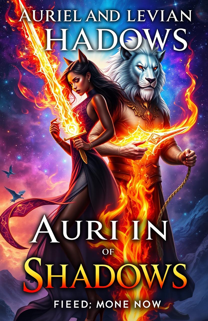 A captivating book cover illustration for 'Auriel and Levian Shadows: Knight - Mongrels, (Destined for Power)'