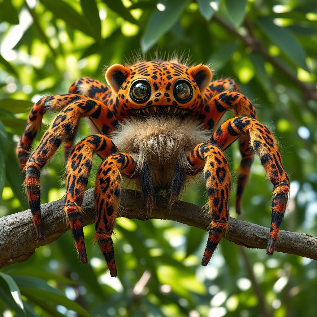 A surreal creature that combines the features of a leopard and a spider