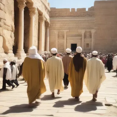 The pilgrims walked anteriorly towards the holy site.
