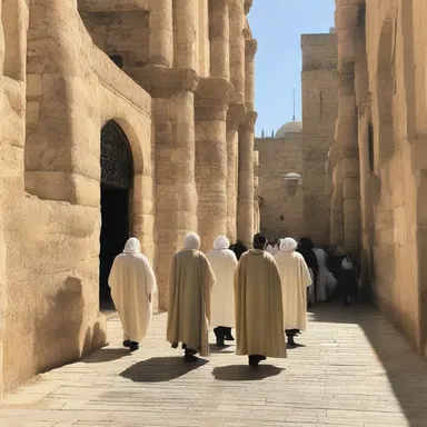 The pilgrims walked anteriorly towards the holy site.