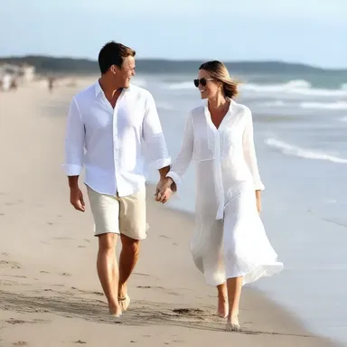 The couple strolled anteriorly along the beach, hand in hand.