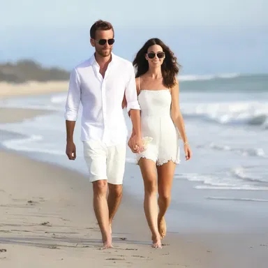The couple strolled anteriorly along the beach, hand in hand.