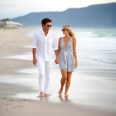 The couple strolled anteriorly along the beach, hand in hand.