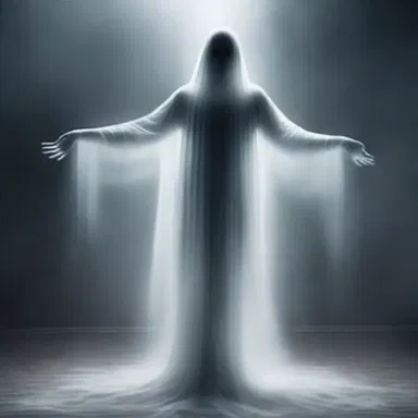 The ghostly figure floated anteriorly, sending shivers down people's spines.