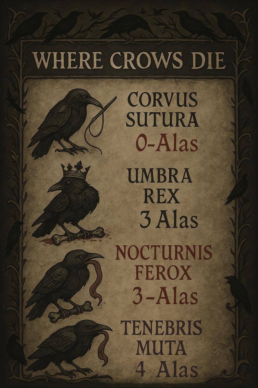 A vintage parchment-style poster with a dark background featuring Crows