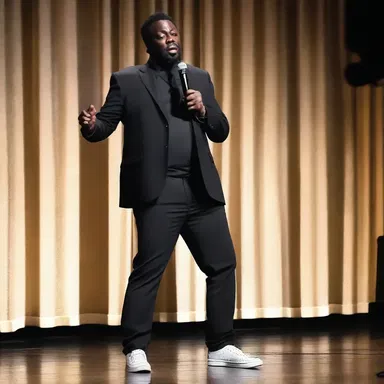 The comedian walked anteriorly on stage, ready to deliver their punchline.