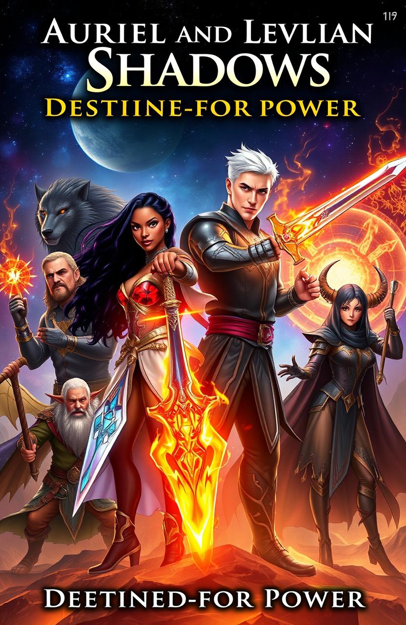 A mesmerizing book cover titled 'Auriel and Levian Shadows: Knight-Mongrels' with the subtitle 'Destined for Power'