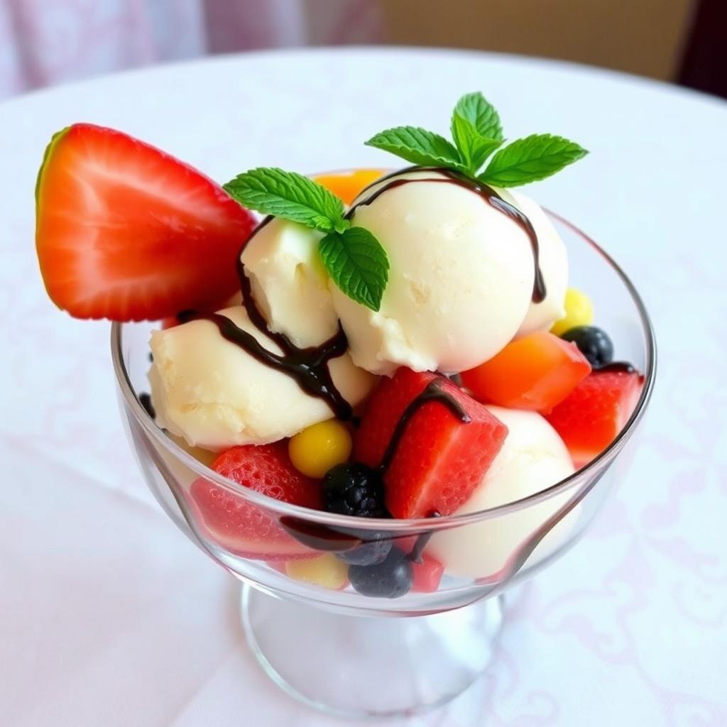 A Borbandini Guzini, an elegant and distinct type of ice cream dessert, beautifully decorated with layers of colorful sorbets and creamy gelato