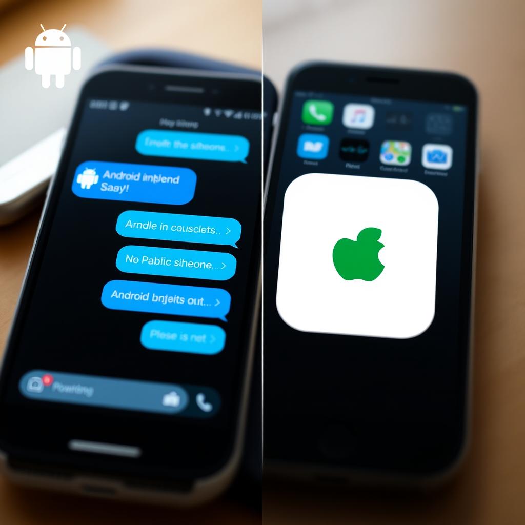 A visual representation showing a chat interface transitioning from an Android layout to an iPhone layout