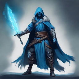 A fearsome Nordic necromancer, armed with a mystical blue glowing sword, ready for battle.