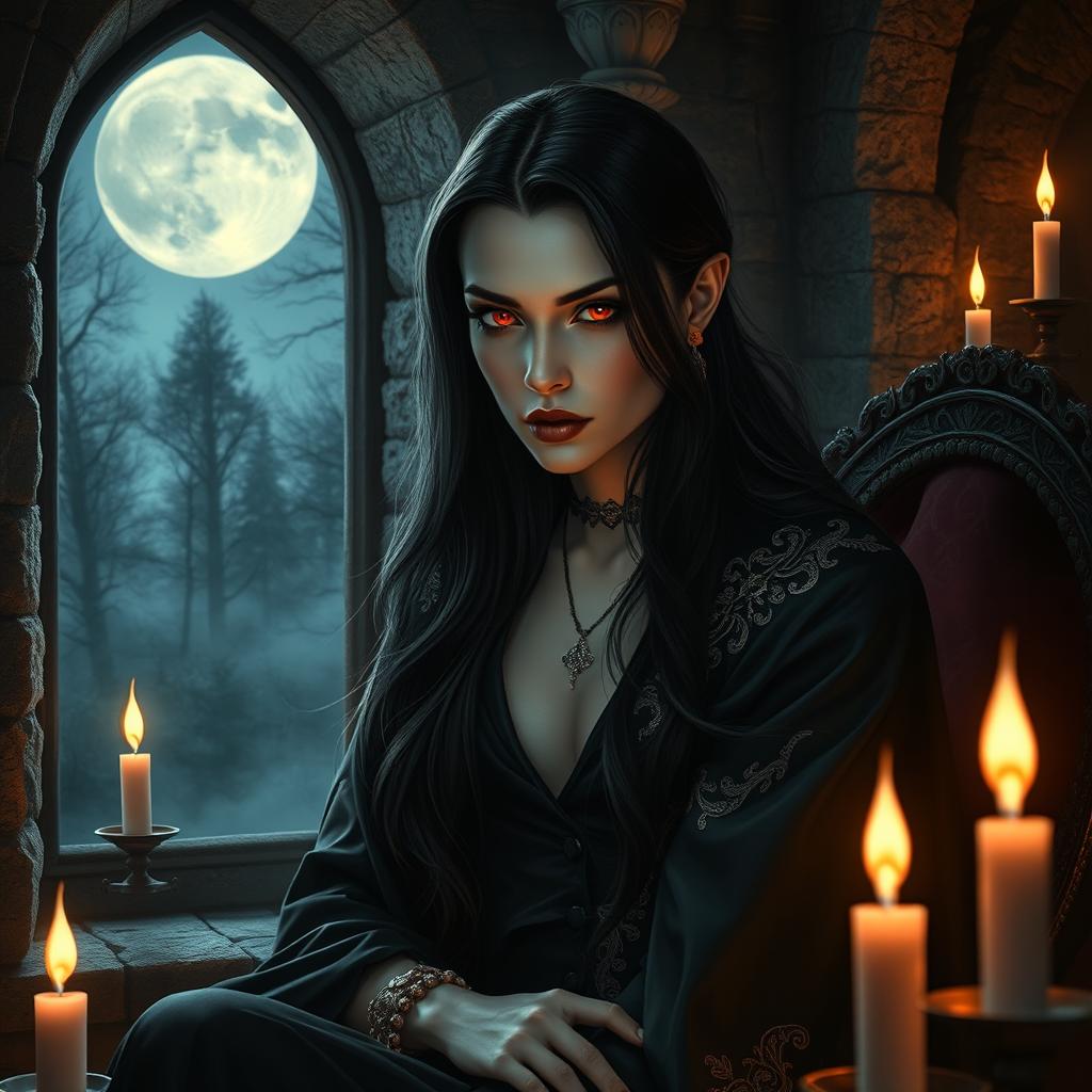 Captivating Vampire in a Gothic Castle - A Stunning AI Artwork