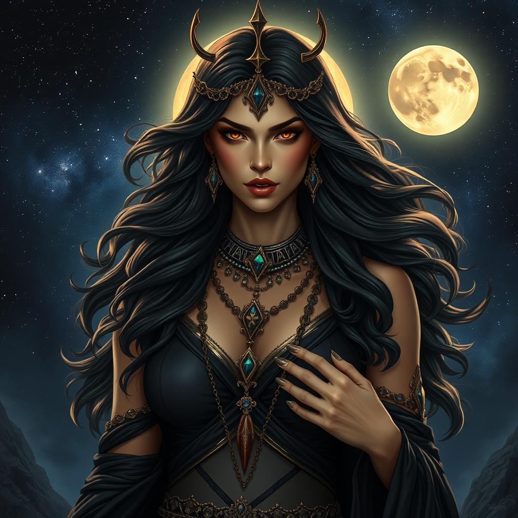 A stunning depiction of Goddess Lilith, showcasing her as a powerful and ethereal figure