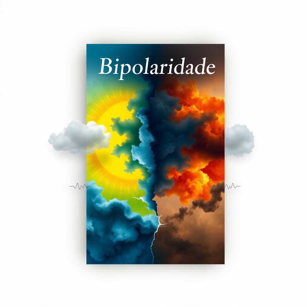 A book cover design for a title on bipolar disorder, featuring a symbolic representation of the duality of emotions