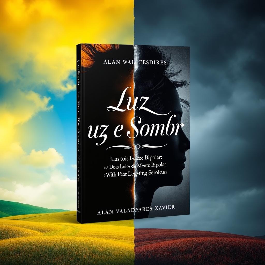 A visually striking book cover for 'Luz e Sombra: Os Dois Lados da Mente Bipolar' by Alan Valadares Xavier