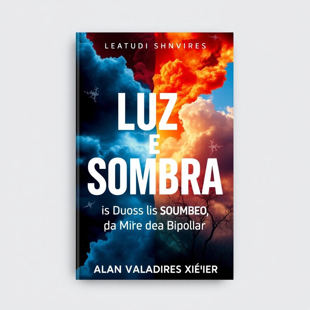 A striking and artistic book cover for 'Luz e Sombra: Os Dois Lados da Mente Bipolar' by Alan Valadares Xavier