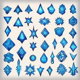 Various elemental symbols, glowing with a vibrant blue, each representing a different form of magical power.