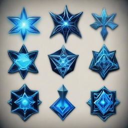 Various elemental symbols, glowing with a vibrant blue, each representing a different form of magical power.