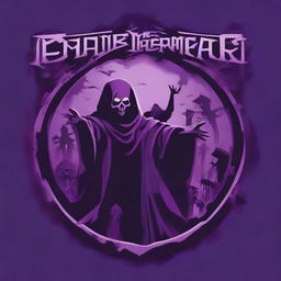 A purple necromancer logo, framed by an eerie group of emerging zombies, hinting at an air of dark magic power and mystery.