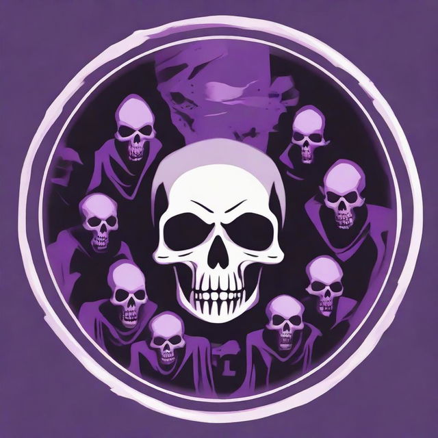 A purple necromancer logo, framed by an eerie group of emerging zombies, hinting at an air of dark magic power and mystery.