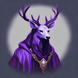 A purple necromancer icon, draped in a majestic deer mantle, depicting a balance of nature and dark magic.