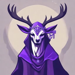 A purple necromancer icon, draped in a majestic deer mantle, depicting a balance of nature and dark magic.