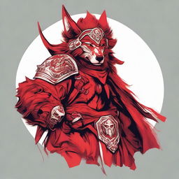 A red warrior icon, donning a fearsome wolf headpiece, embodying both ferocity and bravery.