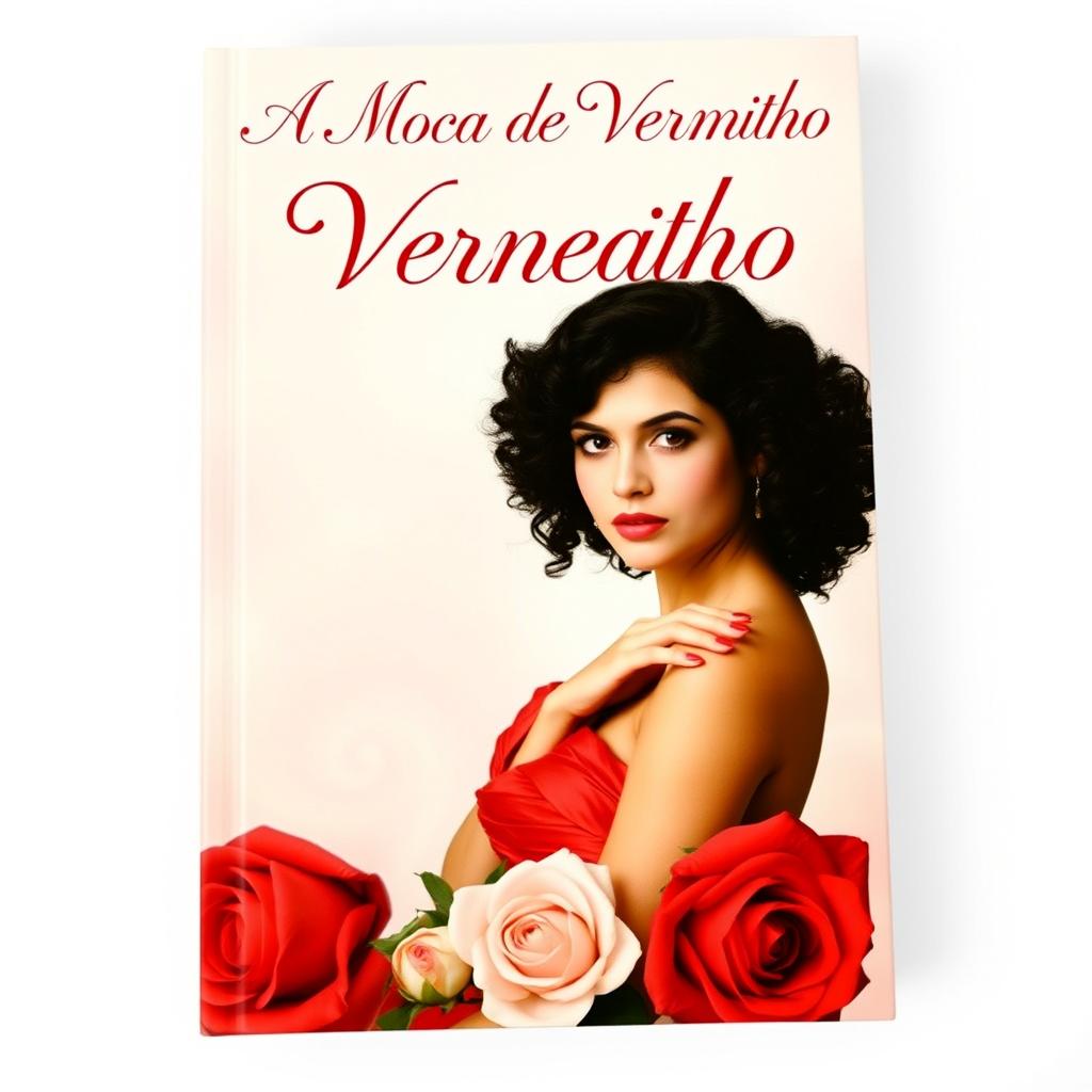 A book cover featuring a young woman with dark, curly hair wearing a vibrant red dress