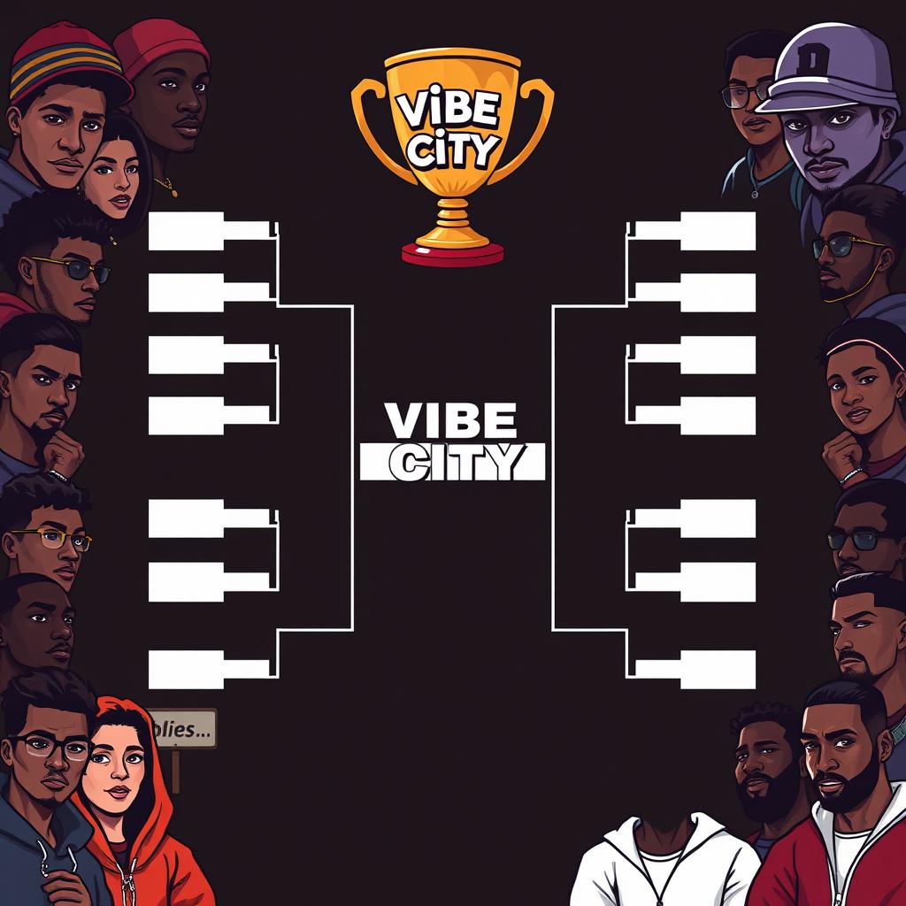 A clean and minimalistic design of a 16 team blank tournament bracket created for a Vibe City Family Battle Royale Street Fight Event