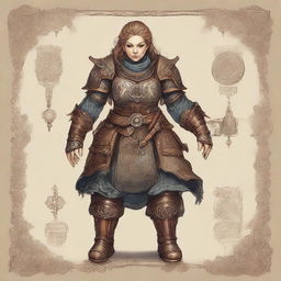 A female dwarf kineticist in detailed fullplate armor, intricately engraved with symbols of her two gate attenuators, emblematic of her connection to the wood and earth planes. Elements of wood and earth swirl dynamically around her.