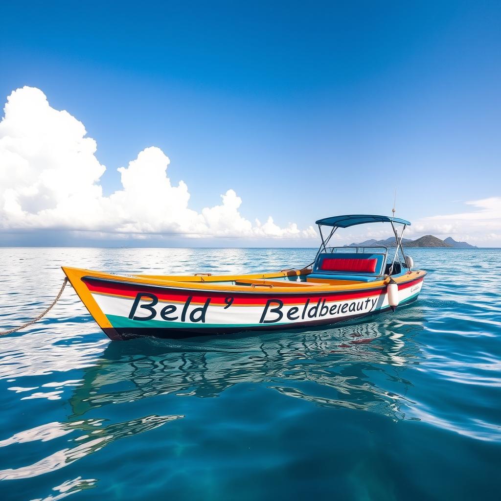 A picturesque scene featuring a beautiful boat floating on a serene sea