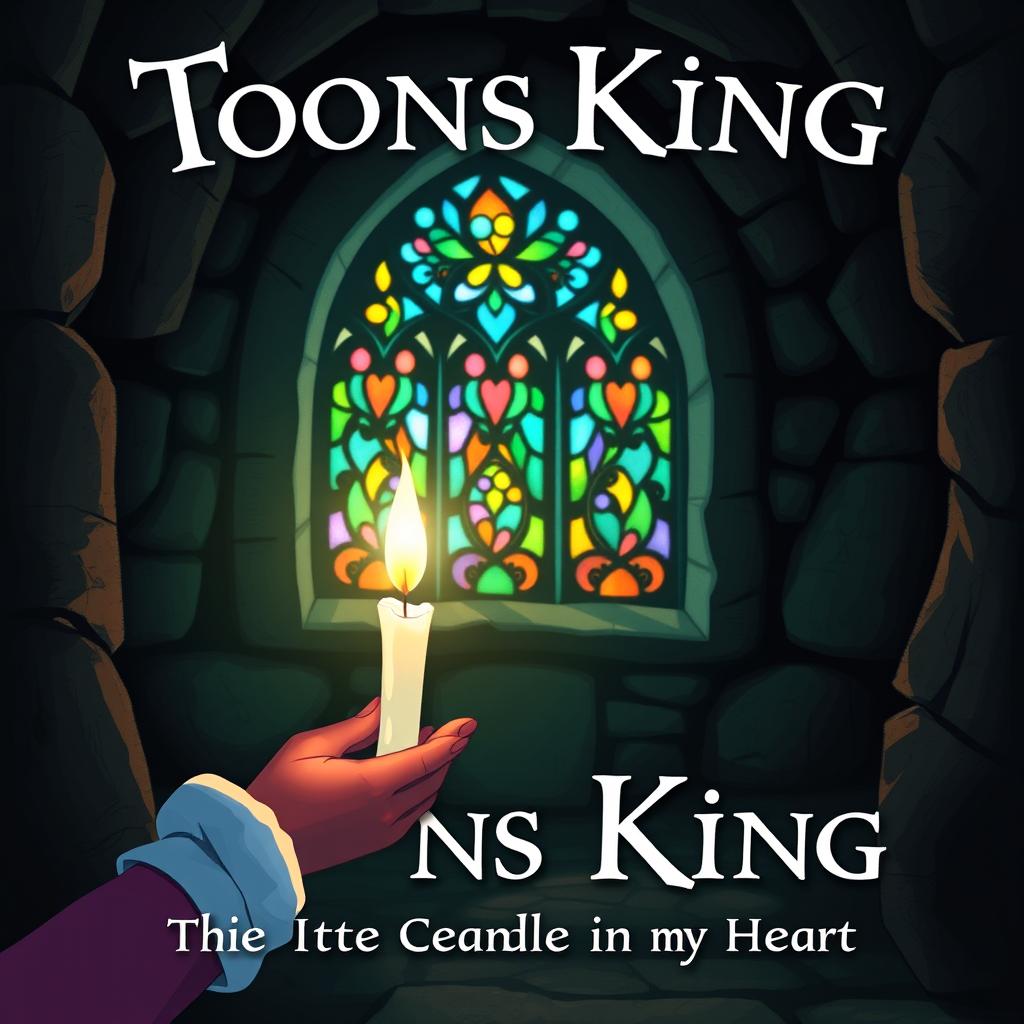 A whimsical book cover for a novel titled 'Toons King, the Little Candle in My Heart
