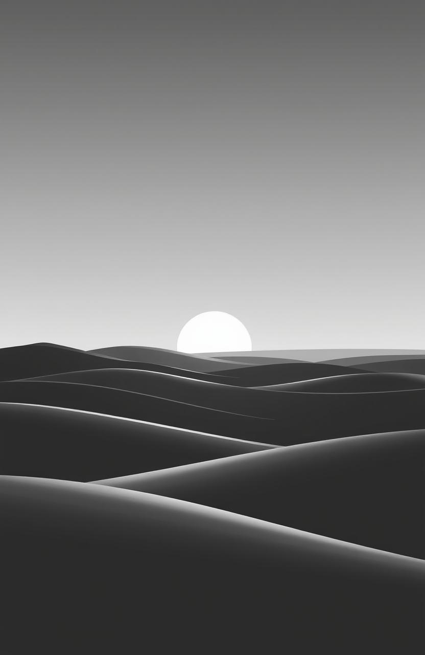 A graphic illustration of a horizon in black and white, featuring a simple 2D design