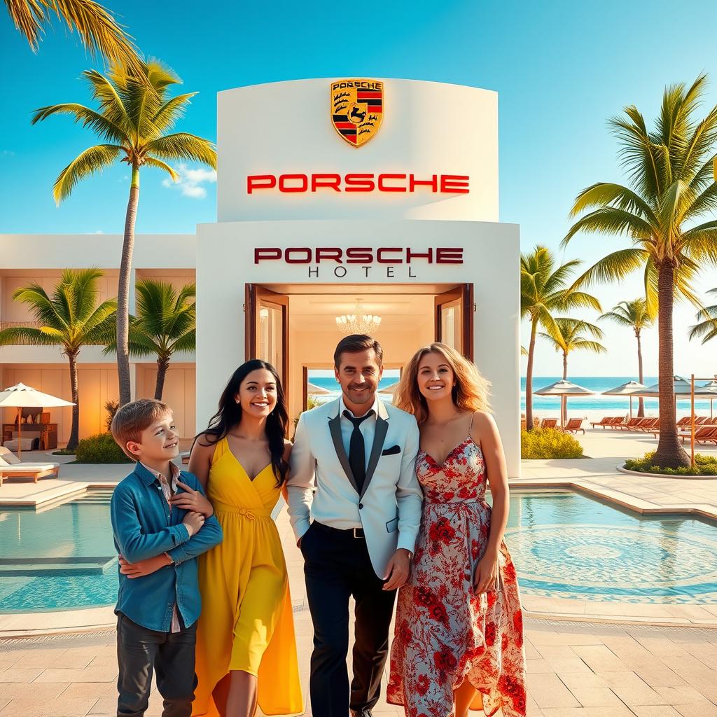 A realistic image depicting a couple of siblings on one side, and a couple on the other, all together in a vibrant scene