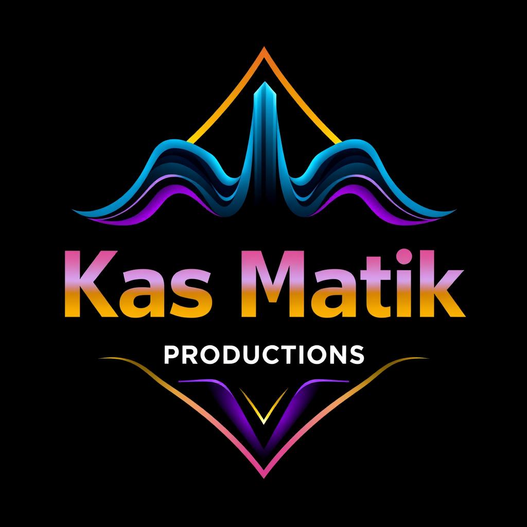 A highly detailed and modern branding logo for an uprising music producer and DJ based in Barbados, featuring the name 'Kas Matik Productions' prominently displayed in the center of the design