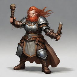 An imposing female dwarf kineticist, attuned to wood and earth, clad in heavy armor. She wields her power to suspend slabs of stone and wood in the air around her.